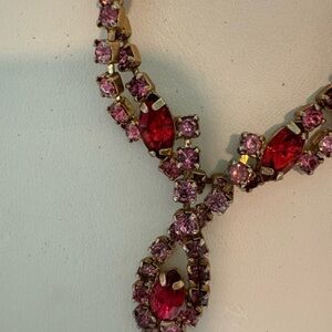 Vintage Pink and Red Crystal Necklace and Earrings